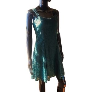 Vintage 90s All That Jazz Lace Green Cocktail Dress | Size 11/12 / M